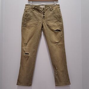 Free People Distressed Button Fly Olive Utility Boho Grunge Rocker Jean Womens 4